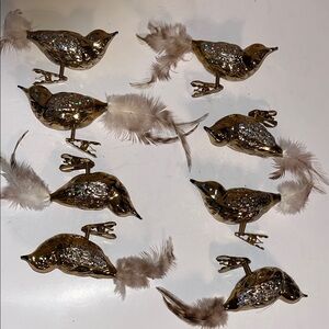 Gold Decorative Bird Clips with Feather Tail -Holiday ornaments.